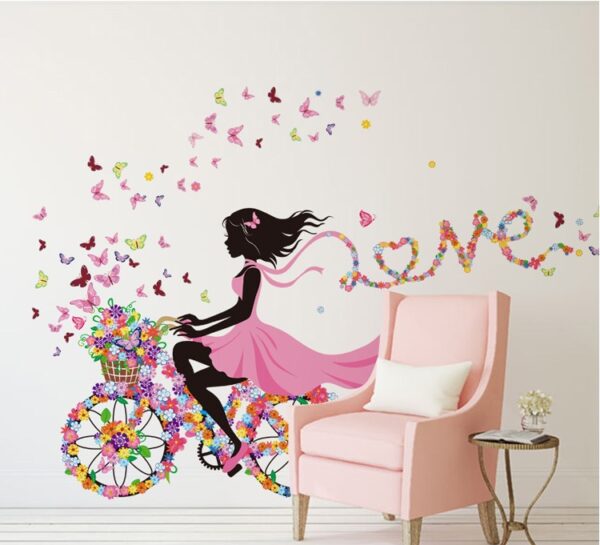 Beautiful Butterfly Cycle Girl Wall Sticker