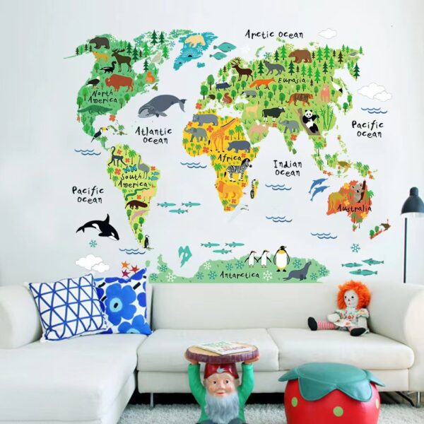 World Map Children Education Home Wall Sticker